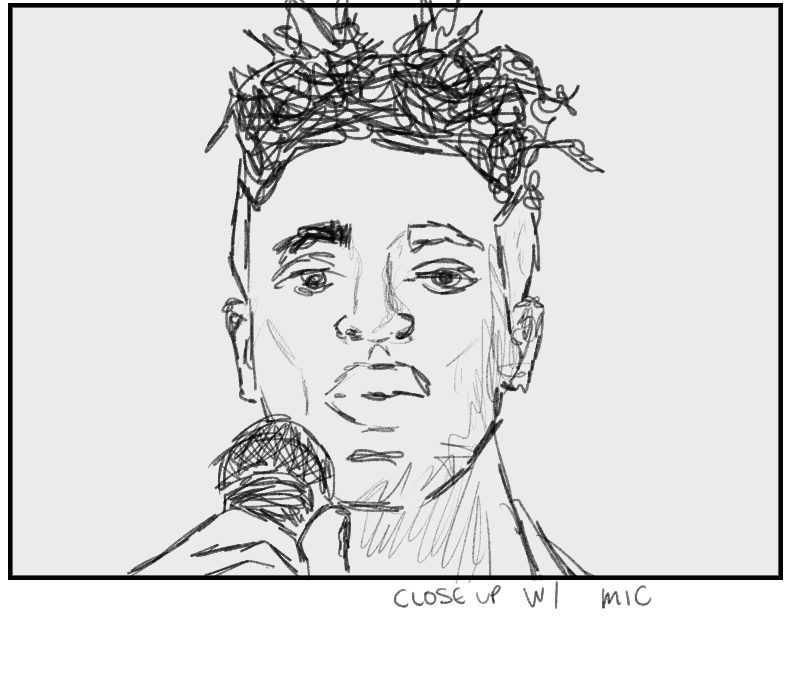 close up drawing of face with microphone
